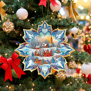 Winter Village Snowflake Large Wooden Ornament by G. Debrekht - Christmas Decor - 8688418M