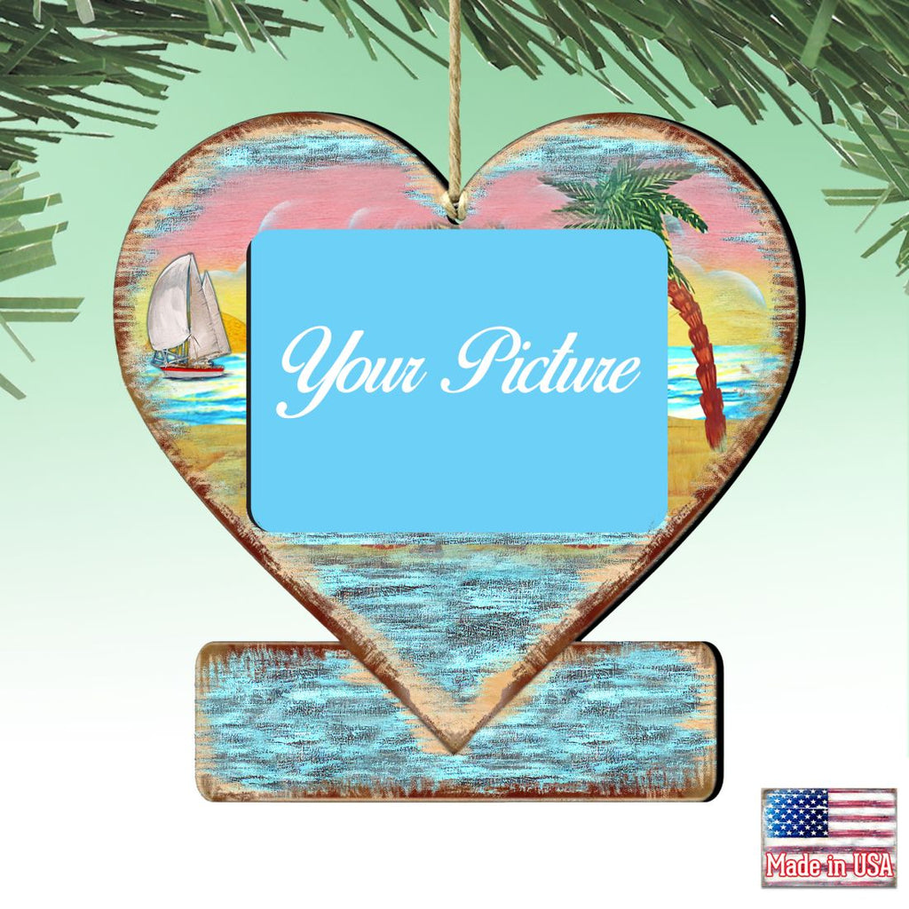 Coastal Heart Picture Frame Ornaments - Ornament for Photo - Coastal Holiday Decor - 8198731PF