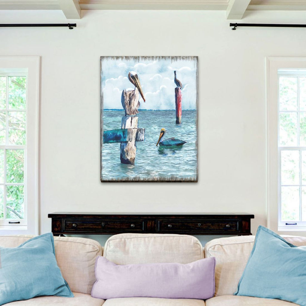 Peaceful Birds Pelicans and Seagulls Wooden Coastal Wall Art by Nature Wonders - Coastal Sea-Life Decor - 95252-4B