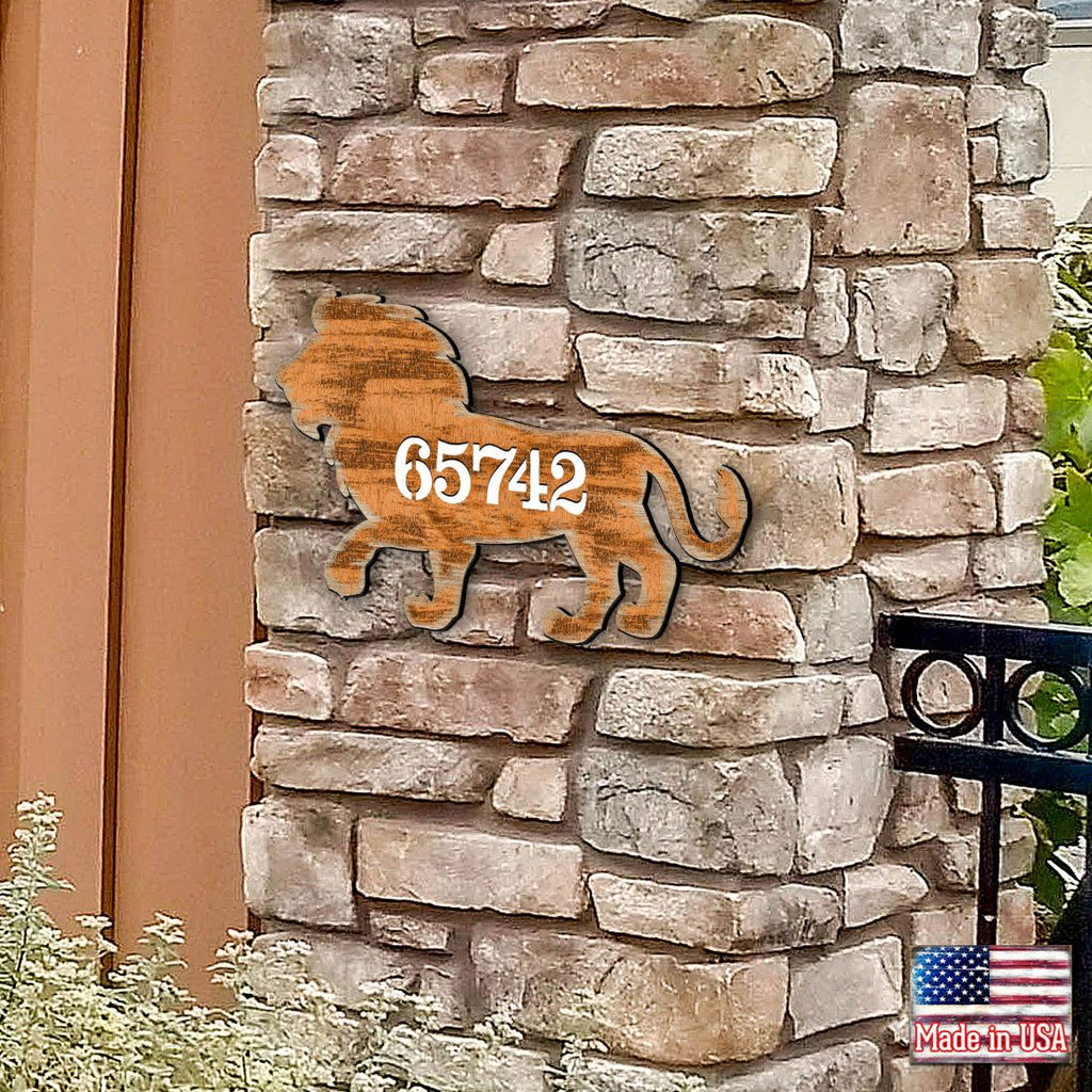 Lion Wooden Custom House Number Sign - Nature Wildlife Decor - Handcrafted Wooden Handcrafted Wooden Address Sign - MA98230