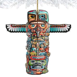 Alaskan Totem Pole Wooden Ornaments by G.Debrekht - Wildlife Holiday Decor - 8710117-1