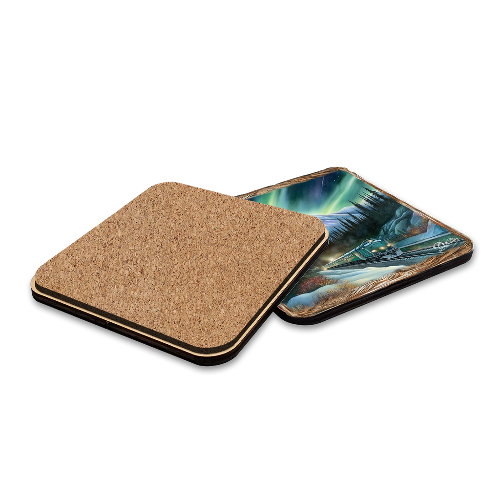 Northern Lights Wooden Cork Placemat and Coasters Gift Set of 7 by Nature Wonders Nature Wildlife Decor - 85411C-S7