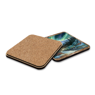 Northern Lights Wooden Cork Placemat and Coasters Gift Set of 7 by Nature Wonders Nature Wildlife Decor - 85411C-S7