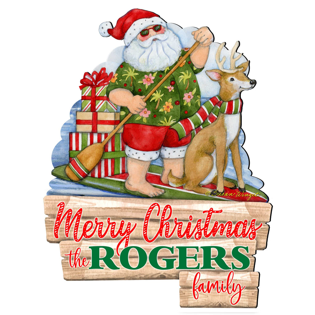 Christmas Decoration Personalized Holiday Welcome Sign with Last Name Santa Door Hanger by Susan Winget - Handmade Gift - 8471114HC-SW