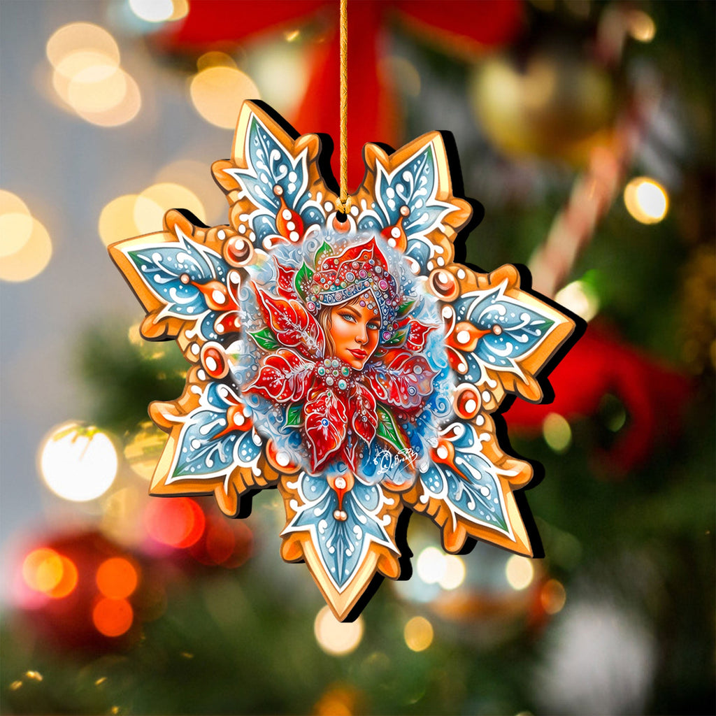 Snow Maiden Snowflake Large Wooden Ornaments by G. Debrekht - Christmas Decor - 8688401M