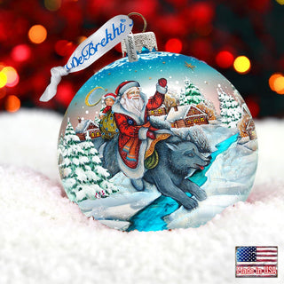Christmas Arrival Fairytale Glass Ornament Limited Edition by G. DeBrekht - Christmas Santa Snowman Decor - 73866