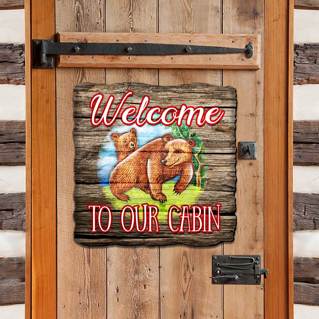 Welcome Cabin Bears Wall Door Hanger - Wildlife Holiday Decor - 8114080H