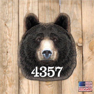 Bear Log Cabin Wooden Personalized House Number Sign by G. Debrekht - Nature Wildlife Decor - Handcrafted Wooden Address Sign - MA982145