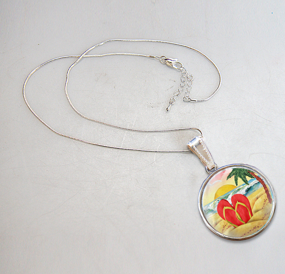 Flip Flops Silver-Plated Mother of Pearl Jewelry Pendant Necklace - 44055