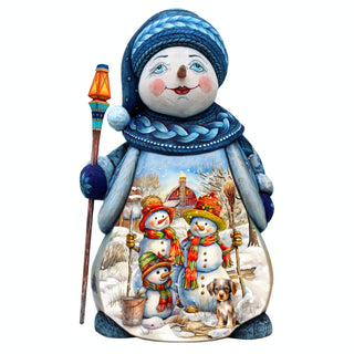 Snowman Family Hand-Painted WOODCARVED Masterpiece by G. DeBrekht - Christmas Santa Snowman Decor
