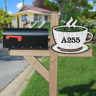 Tea Cup Wooden Custom House Number Sign by G. DeBrekht - Love Family Kids Decor - Handcrafted Wooden Handcrafted Wooden Handcrafted Wooden Address Sign - MA98438