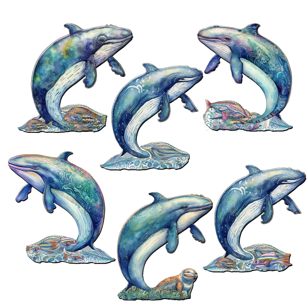 Whale's Melody Decorative Eco Wood Magnets Set of 6 by G. Debrekht - Wildlife Coastal Decor - 8090110G-S6
