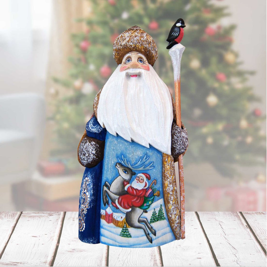 Santa Reindeer Rider Hand-Painted WOODCARVED Masterpiece by G. DeBrekht - Wildlife Holiday Decor - 8215944
