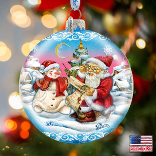 Vintage Santa List Ball Glass Ornament Limited Edition by G. DeBrekht - Christmas Santa Snowman Decor - 73870B
