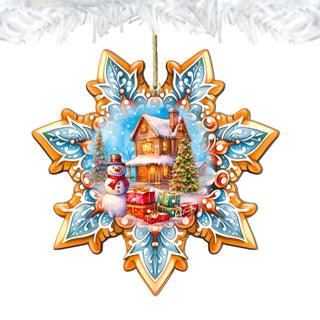Snowman's Gifts Snowflake Wooden Ornaments by G. Debrekht - Christmas Santa Snowman Decor - 8688404