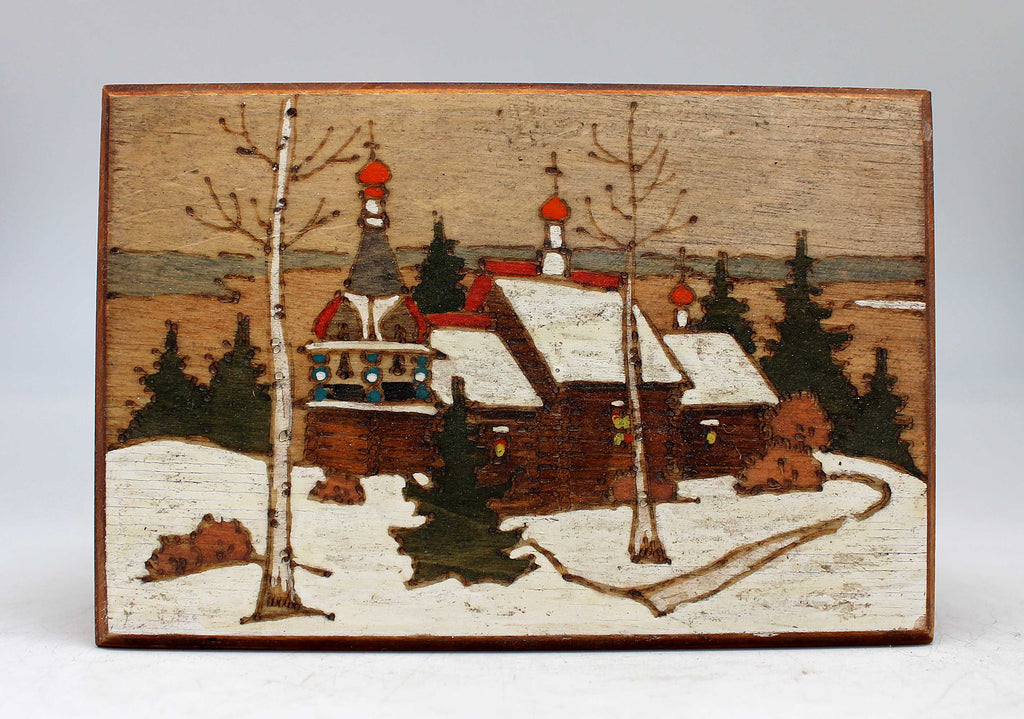 One-of-a-Kind Country Winter Wood Carved Jewelry Box 3.5