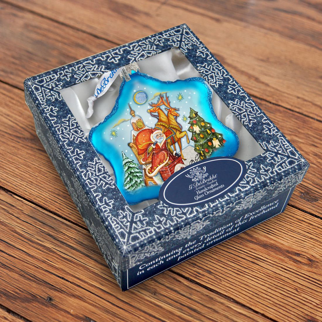 Special Delivery Snowflake Glass Ornament by G. DeBrekht - Christmas Santa Snowman Decor - 754-006