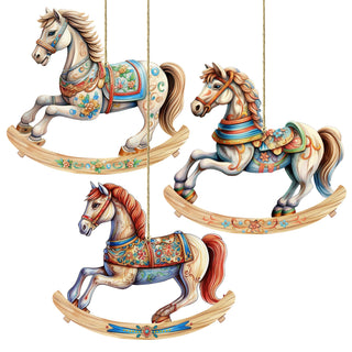 Rocking Horses Wooden Ornaments Set of 3 by G. Debrekht - Christmas Decor - 8100196S3