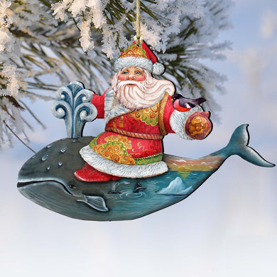 Whale Santa Wooden Ornaments by G. DeBrekht - Christmas Santa Snowman Decor - 8117827