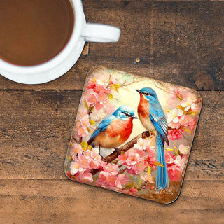 Spring Birds Wooden Cork Coasters Gift Set of 4 by G. Debrekht - Easter Spring Decor - 8199438C-S4