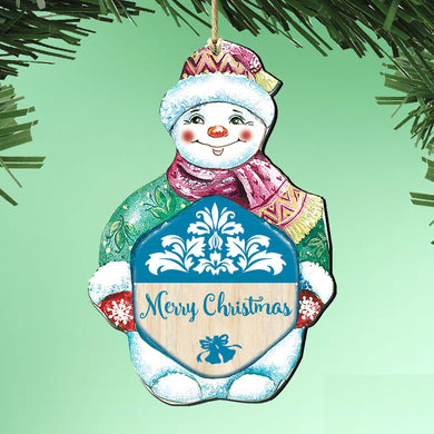 Merry Christmas Snowman Wooden Ornaments by G. DeBrekht - Christmas Santa Snowman Decor - 8116101-MC