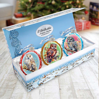 Wise Owls Mercury Glass Ornaments Set of 3 by G. Debrekht - Wildlife Holiday Decor - 770146S3