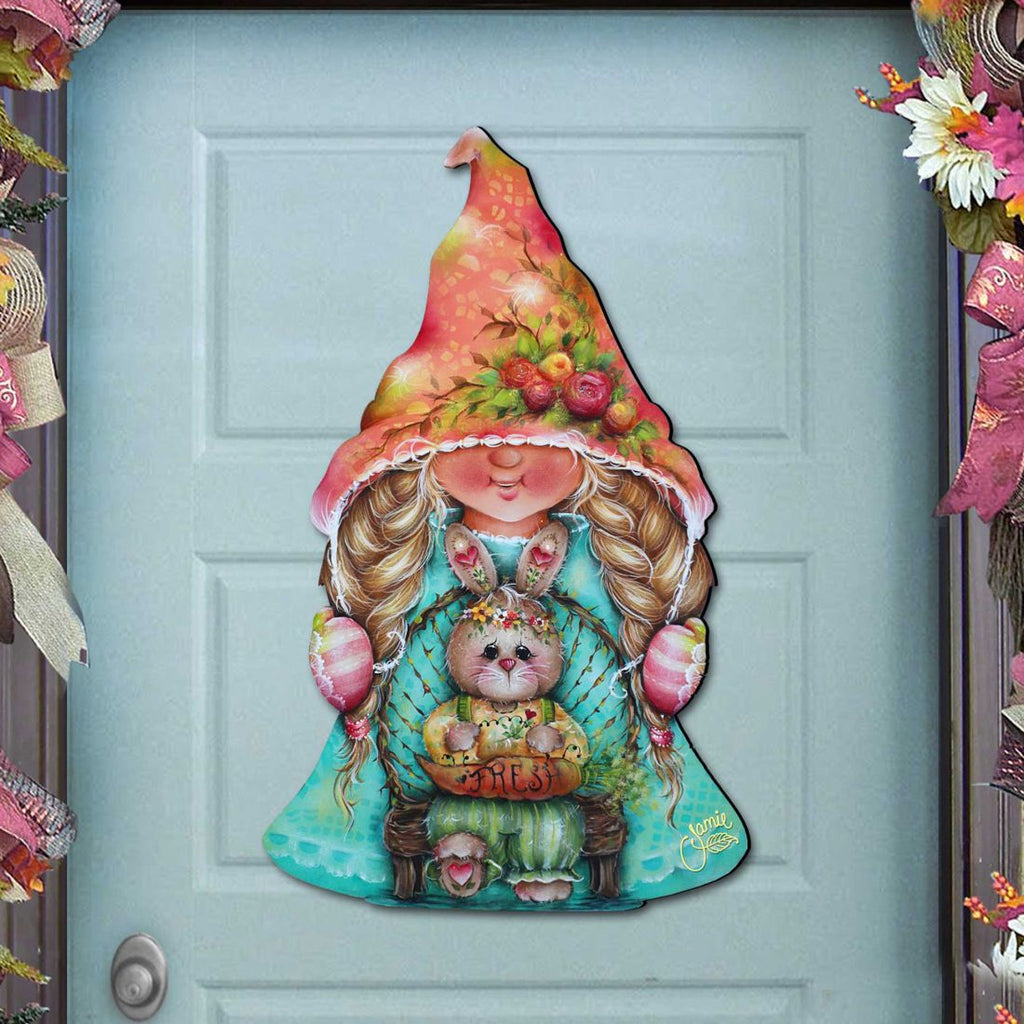 Gnome Girl Bunny Easter Door Decor by Jamie Mills-Price - Easter Spring Decor - 8457610H