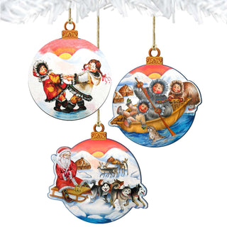 Arctic Adventure Wooden Ornaments Set of 3 by G. DeBrekht - Christmas Santa Snowman Decor - 8100012S3