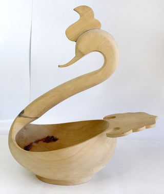 One-of-a-Kind Swan Bowl with Spoon Wood Carved Figurine 17