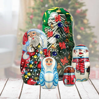 Mr. & Mrs. Christmas Matreshka Nesting Hand-Painted Doll Set of 5 by G. DeBrekht - Christmas Decor - 1101512-2