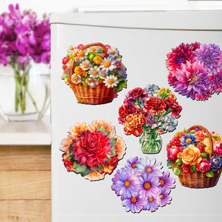 Bouquet of Flowers Decorative Eco Wood Magnets Set of 6 by G. Debrekht - Love Family Decor - 8090076G-S6