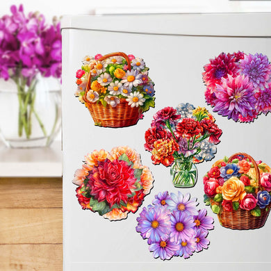 Bouquet of Flowers Decorative Eco Wood Magnets Set of 6 by G. Debrekht - Love Family Decor - 8090076G-S6