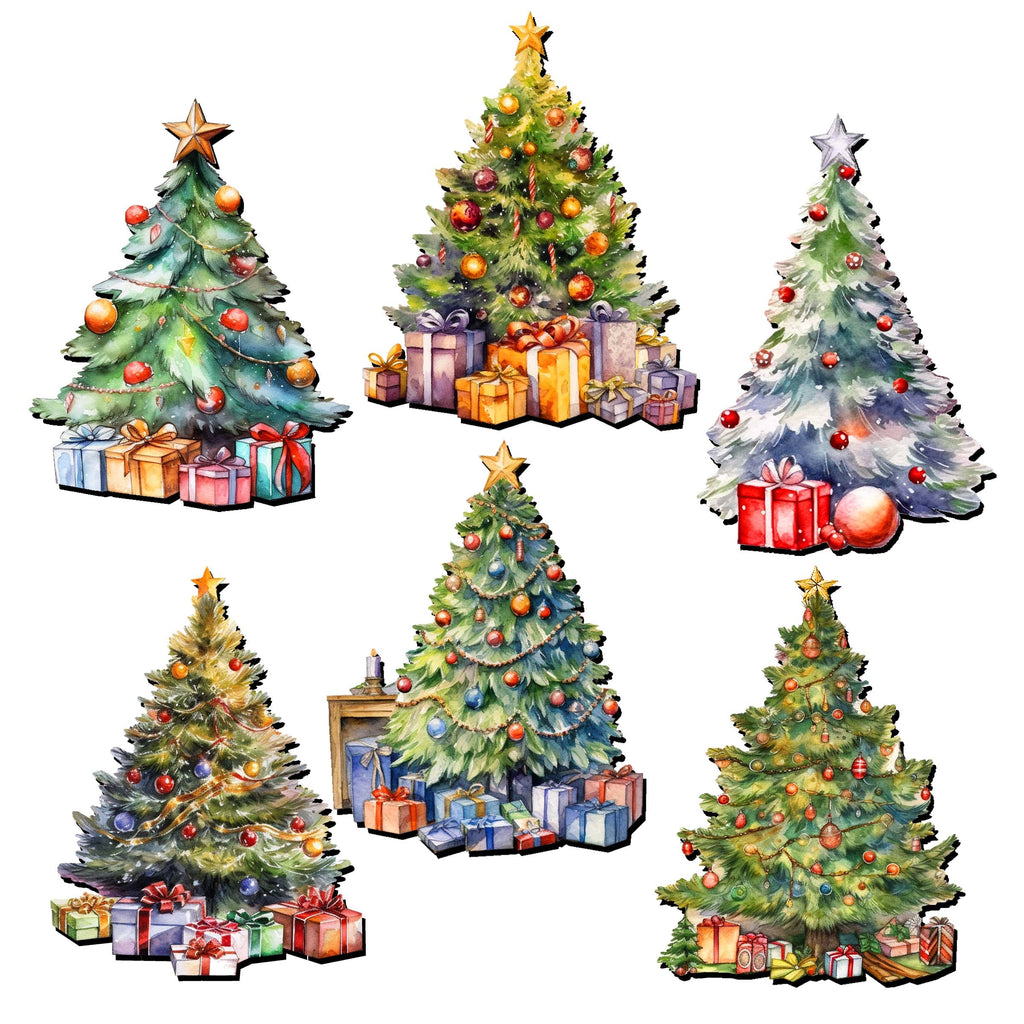 Christmas Tree Decorative Eco Wood Magnets Set of 6 by G. Debrekht - Christmas Decor - 8090044G-S6