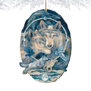 In Spirit I Am Free Wolves Ravens Wooden Ornaments by J. Bergsma - Wildlife Holiday Decor - 8591723-JB