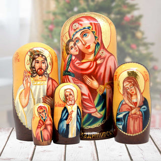 Golden Icon Matreshka Stacking Hand-Painted Dolls Set of 5 by G. DeBrekht - Nativity Holiday Decor - 130121