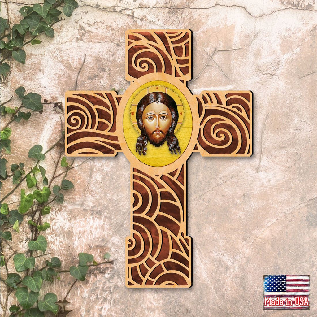 Holy Face Modern Wooden Cross by Museum Icons - Inspirational Icon Decor - 88218