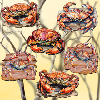 Crabs of the Wild Clip-On Eco Wood Decorative Ornaments Set of 6 by G. Debrekht - Wildlife Decor - 8090121C-S6