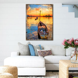 Sorrell Sunset Boat Wood Wooden Coastal Wall Art by Nature Wonders - Coastal Sea-Life Decor - 95228B
