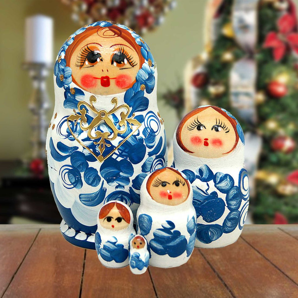 Fine China Matreshka Nesting Hand-Painted Doll Set of 5 by G. DeBrekht - Christmas Decor - 140132