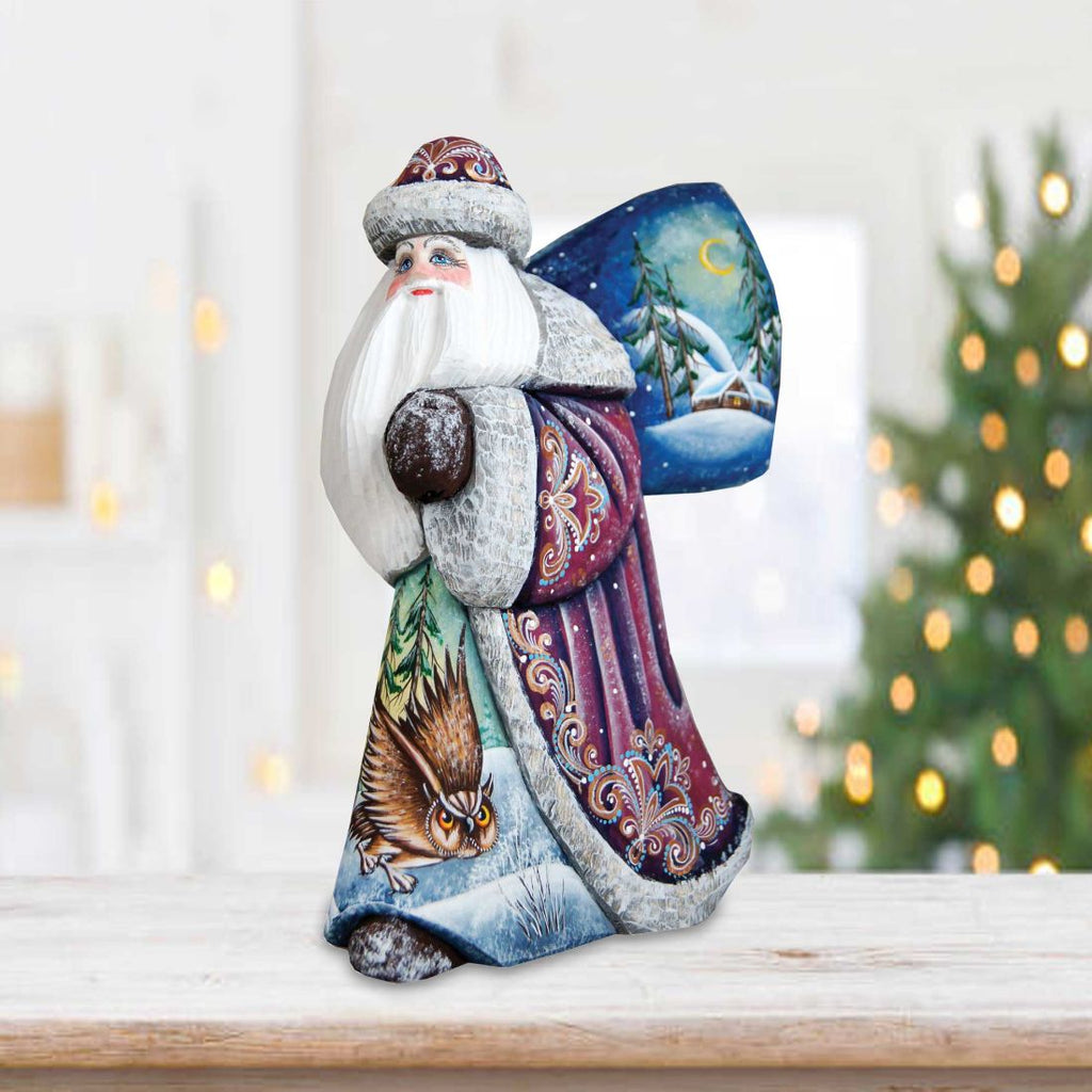 Santa with Owl Hand-Painted WOODCARVED Masterpiece by G. DeBrekht - Wildlife Holiday Decor - 821812 *** PRE-ORDER - Handmade Just for You! ***