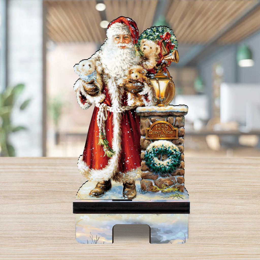 Silent Night Santa Cell Phone Stand Christmas Decor Wood Mobile Tablet Holder Charging Station Organizer - 892089C-DG