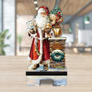 Silent Night Santa Cell Phone Stand Christmas Decor Wood Mobile Tablet Holder Charging Station Organizer - 892089C-DG
