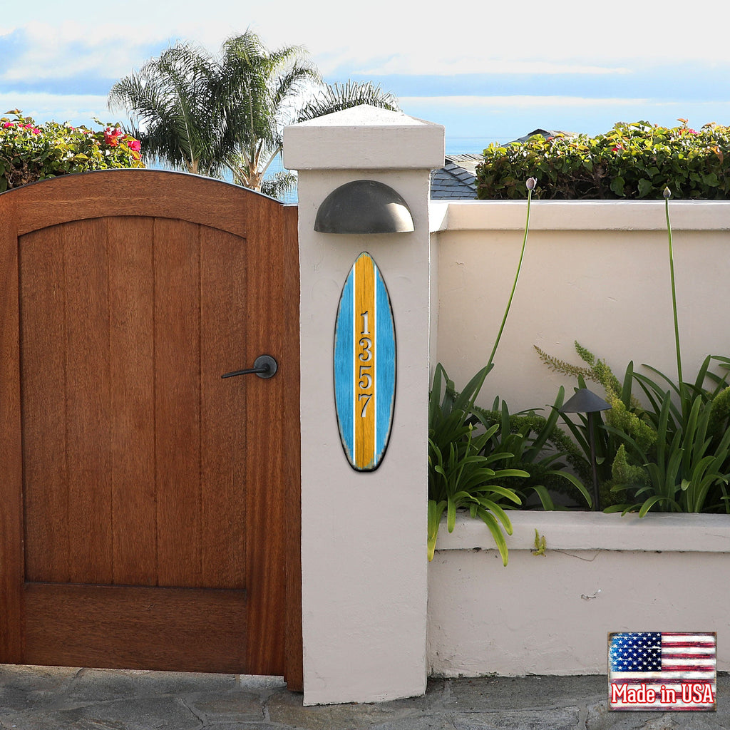 Surfboard Sports Car Coastal Personalized House Number Sign by G. Debrekht - Coastal Sea-Life Decor - Handcrafted Wooden Handcrafted Wooden Handcrafted Wooden Address Sign - MA985223