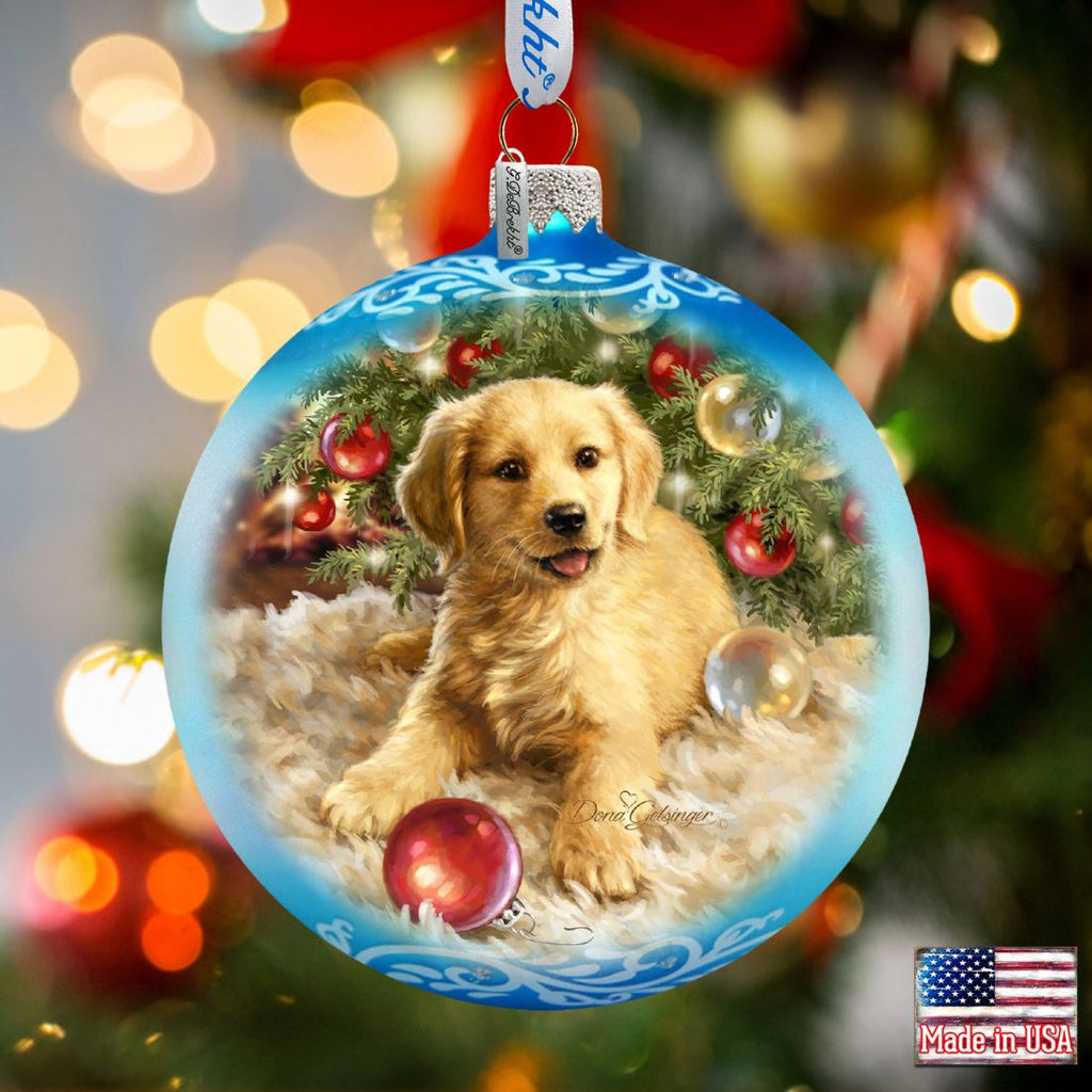 Christmas Puppy Glass Ornament by D. Gelsinger - Christmas Decor - 71104-1609