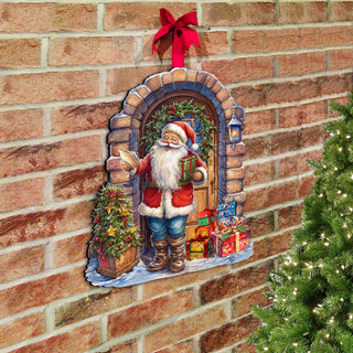 Santa's Surprise Visit Holiday Door Decor by G. Debrekht - Christmas Santa Snowman Decor - 8611045H