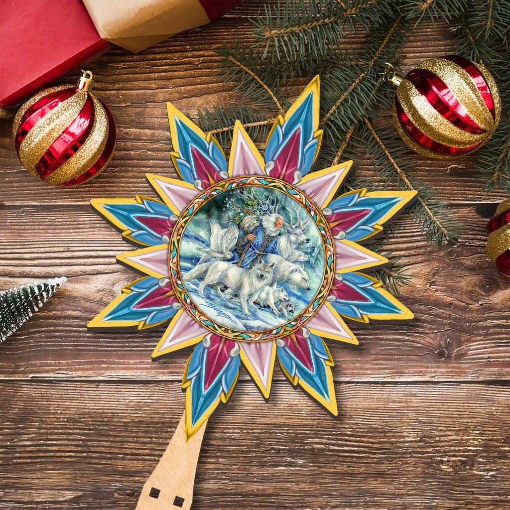 Cool Winds Father Winter Animals Tree Topper Wooden Decor by J. Bergsma - Santa Snowman Decor - 89521-JB