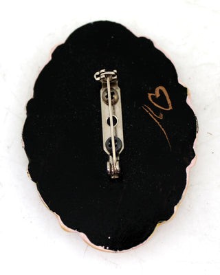 Handpainted Lacquered Miniature Jewelry Brooch Pin by G.DeBrekht Unique Handmade Gift Collectible and Home Decoration