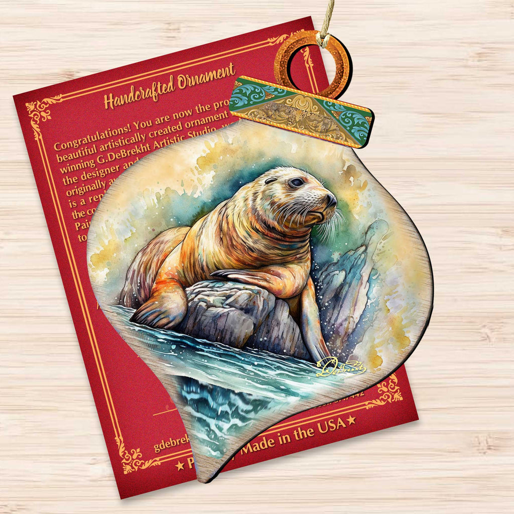 Coastal Sea Lion Wooden Ornaments by G.Debrekht - Wildlife Holiday Decor - 8710126