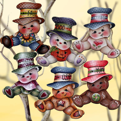 Big Hat Brigade Clip-On Eco Wood Decorative Ornaments Set of 6 by Jamie Mills-Price - Christmas Santa Snowman Decor - 8090046C-MP-S6