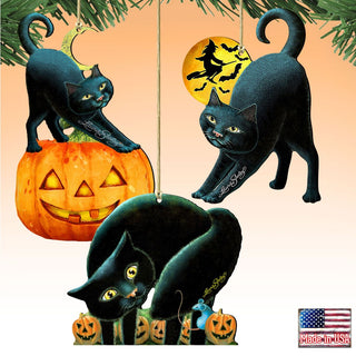 Halloween Wooden Ornaments-Spooky Cats-Set of 3 by G. DeBrekht - Thanksgiving Halloween Decor - 8100188S3